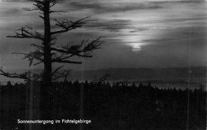 Vintage Black & White Postcard Sunset in Fichtelgebirge Germany