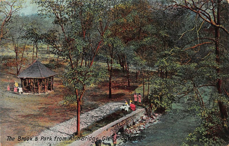 Brook & Park from Arch Bridge, Glen Ridge, N.J., Early Postcard, Used in 1908