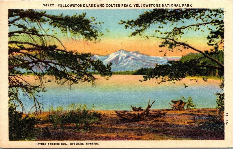 Colter Peak & Yellowstone Lake Yellowstone National Park WY WB Cancel Postcard 