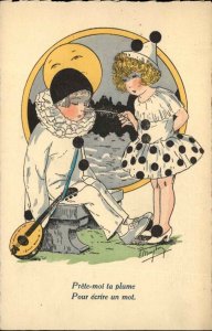 Man in the Moon Fantasy Children Pierrots Artist Maybon? 1926 Postcard