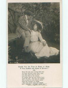 circa 1910 rppc ROMANTIC - MAN SITS ON BENCH & WOMAN SITS ON GROUND o2685
