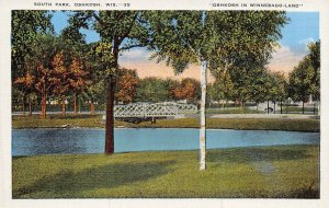 OSHKOSH WISCONSIN~RUSTIC BRIDGE SOUTH PARK ~ 1920s POSTCARD