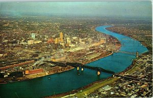 Aerial View Postcard Ohio River Cincinnati, Ohio 1967