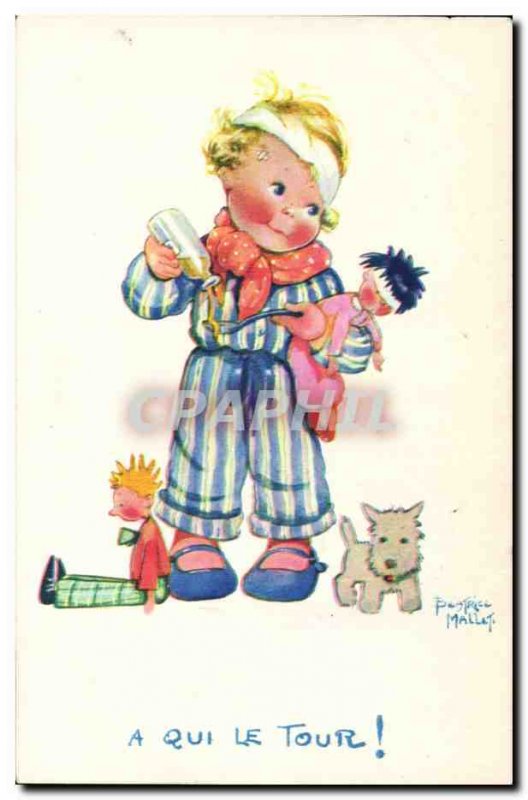 Old Postcard Fantasy Illustrator Child Beatrice Mallet Whose turn Dog