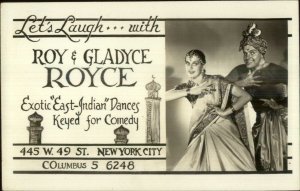 New York City Roy Gladyce Royce Exotic Indian Dancers Stage Act Comedy RPPC