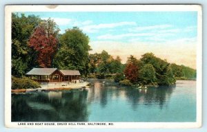 BALTIMORE, Maryland MD ~ Lake & Boat House DRUID HILL PARK 1927   Postcard