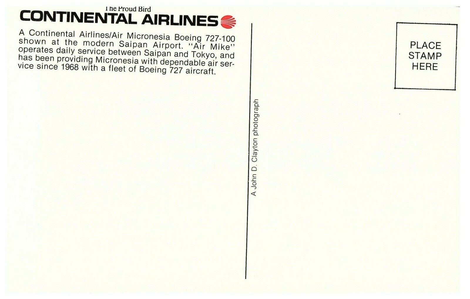 Continental Airlines Boeing 727 100 at Saipan Air Mike Airline Issued