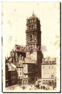 Old Postcard Rodez The bell tower of the Cathedral and Place de la Cite