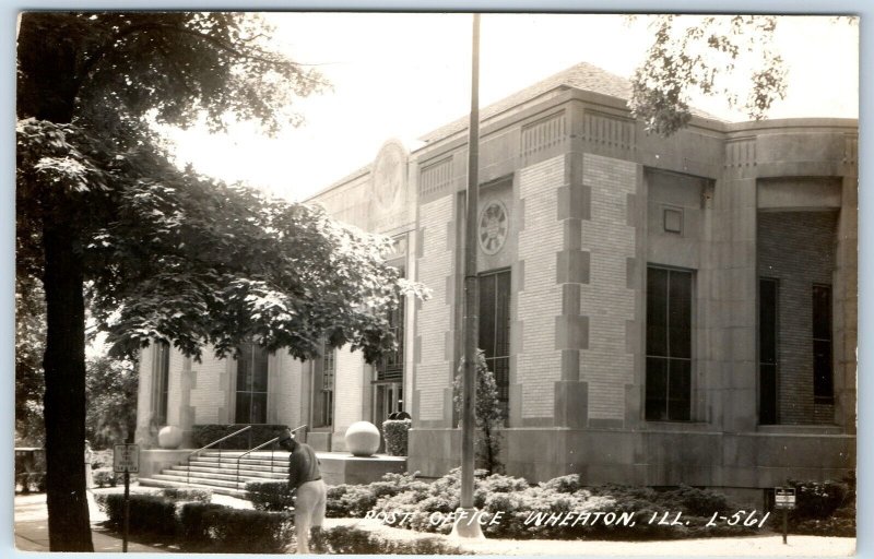 c1930s Wheaton, IL RPPC Post Office Real Photo USPS Old World Brick Postcard A97