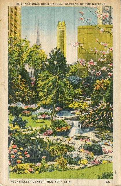 Rockefeller Center Postcard New York NY Rock Garden Tinted