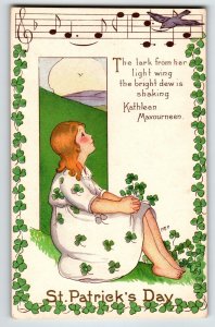 St Patricks Day Postcard Girl Music Notes Kathleen Mavourneen MEP Stecher Unused