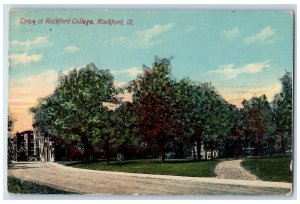 1911 Drive At Rockford College School Campus Dirt Road Tree Rockford IL Postcard