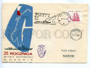 272709 POLAND 1965 Gdynia Narvik COVER NORWAY warship