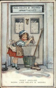 Helen B Merry Little Girl Cleaning Maid c1920 Postcard