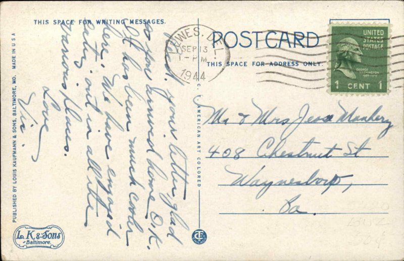 Cape Henlopen Delaware DE Sand Dune Lighthouse Vintage Postcard