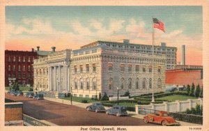 Vintage Postcard 1930's Post Office Lowell MA Massachusetts Art Colortone