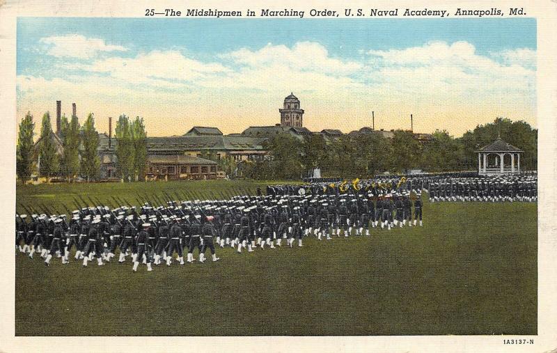 Annapolis Maryland 1946 Postcard Midshipmen In Marching Order US Naval Academy