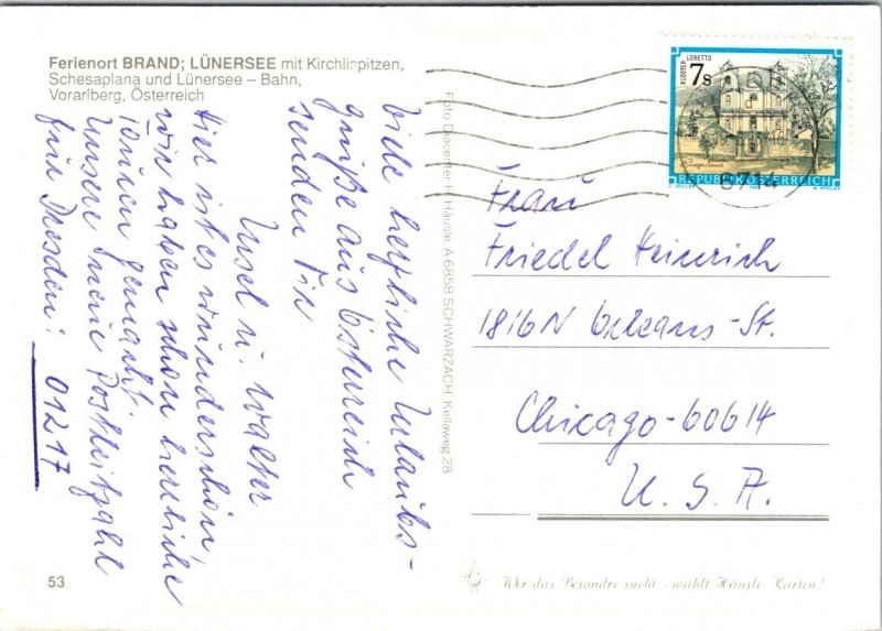 Vintage Postcard Greetings Brand Lunersee Cable Car Vorarlberg Austria