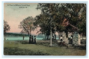 View of 200-acre Lowell Park Dixon Illinois Handcolored Vintage Antique Postcard 