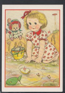 Children Postcard - Girl Playing at The Seaside - Artist Phyllis.M.Purser RR7251