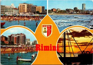 VINTAGE CONTINENTAL SIZE POSTCARD MULTIPLE VIEWS OF RIMINI ITALY POSTED 1976