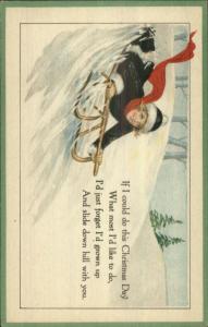 Christmas - Pretty Woman on Sled Chas Clark Co c1910 Postcard