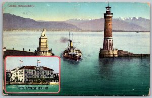 Lindau Hafeneinfahrt Germany 1912 Postcard Hotel Bayrischer Hof