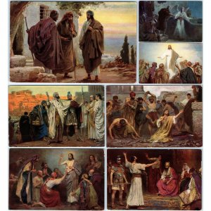 x7 LOT Anton Robert Leinweber Painting Postcards New Testament Series X Set A153