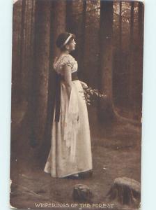 Pre-Linen WOMAN LISTENS TO THE WHISPERINGS OF THE FOREST ON HER WALK HJ3930