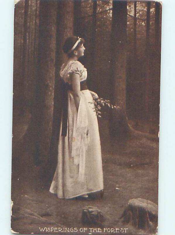 Pre-Linen WOMAN LISTENS TO THE WHISPERINGS OF THE FOREST ON HER WALK HJ3930