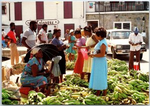 VINTAGE CONTINENTAL SIZE POSTCARD MARKET OF MARIGOT ST. MAARTEN FRENCH ANTILLES