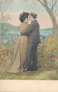 Set of 6 old postcards romantic lovers romance couple love idyll gallantry 1905