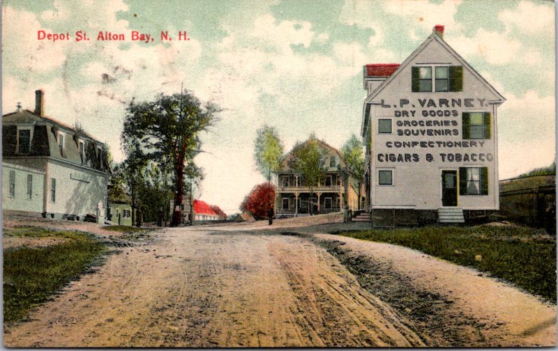 Depot Street Alton NH Varney Dry Good Groceries unpaved streets c1914