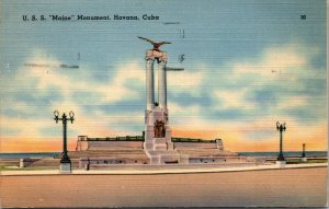 Vintage 1946 U.S.S. Maine Monument Havana Cuba Linen Postcard