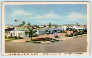 SAN DIEGO, California CA ~ Roadside LA CRESTA MOTOR COURT c1940s Linen Postcard