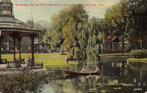 Postcard Congress Spring Park showing Lake Saratoga Springs New York NY