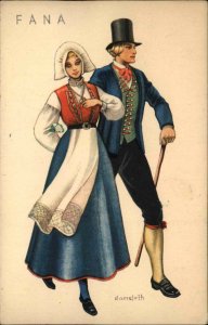 Damsleth Fana Norway Norwegian Ethnic Costumes Couple Vintage Postcard