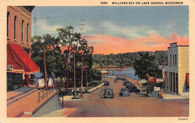 Williams Bay on Lake Geneva, Wisconsin, Linen Postcard, Used in 1954