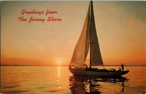 Greetings Jersey Shore Sailboat Avallette New Jersey NJ Cancel c1971 Postcard PM 