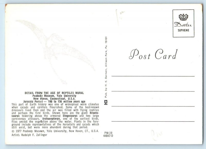 c1940 New Haven Connecticut CT Postcard Reptiles Peabody Museum Jurassic Period