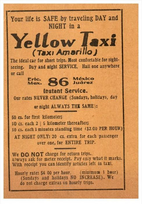 21966  Advertising Yellow Taxi Amarillo TX to Juarez Mexico Fares