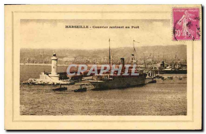 Old Postcard Mail returning to Marseille Port