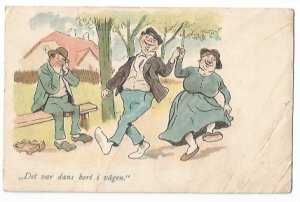 Antique Postcard Swedish Det var dans bort i vagen They were dancing... Jolly