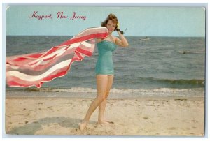Keyport New Jersey Postcard Sunglasses Tower Beach Gentle Breezes c1960 Vintage