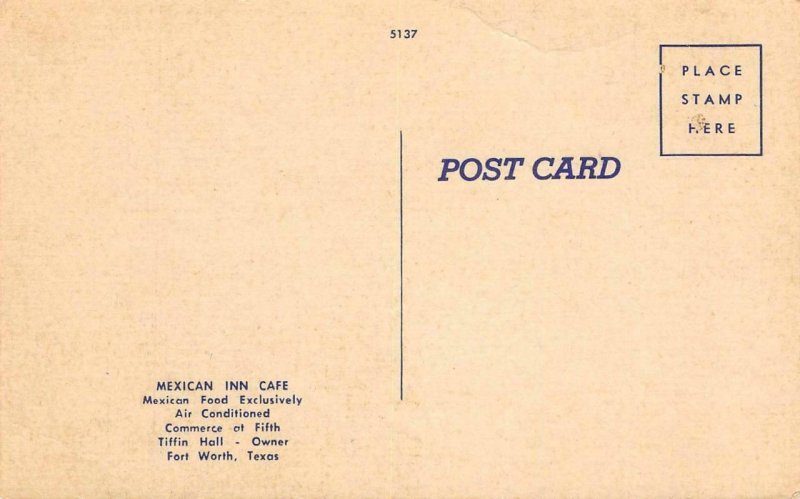 MEXICAN INN CAFE Fort Worth, Texas Mexican Food Roadside c1940s Vintage Postcard