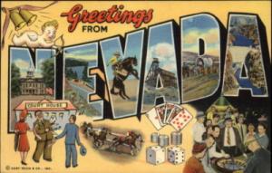 NEVADA Gambling LARGE LETTER LINEN Old Postcard