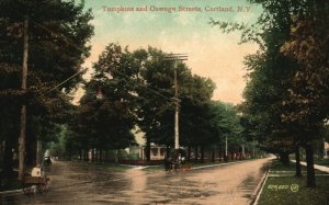 Vintage Postcard 1910's Tompkins and Oswego Streets Cortland NY New York