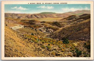 Nevada NV, A Scenic Drive, Mining Country, Driveway, Roadway, Vintage Postcard