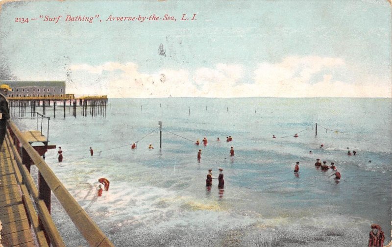 Long Island New York Surf Bathing, Arverne-By-The-Sea, Color Lithograph PCU10140