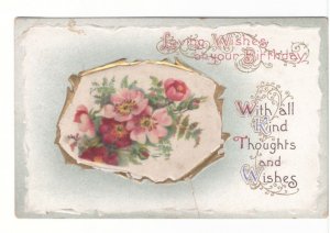 Loving Wishes On Your Birthday - Flowers - Vintage Embossed Postcard